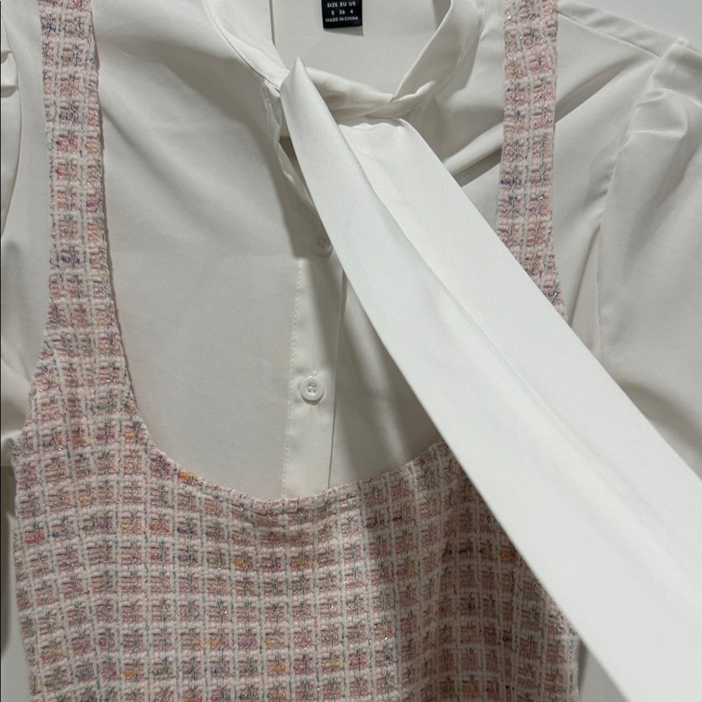 Elegant two piece Pink and White Women's Dress - Picture 3 of 4